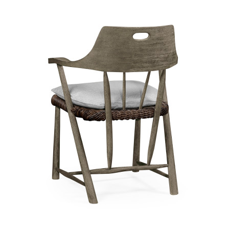 Smokers Style Grey & Rattan Dining Chair with Cushion