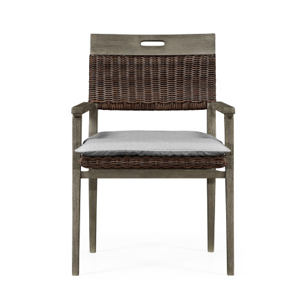 Square Back Grey & Rattan Dining Chair with Cushion