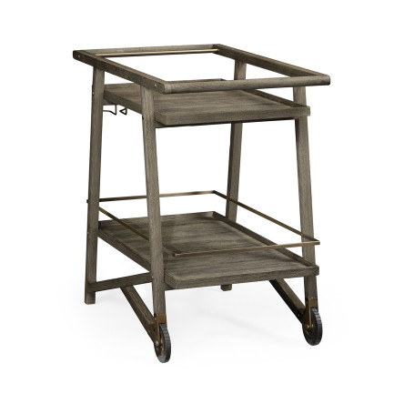 Tiered Grey & Antique Brass Bar Cart with Wheels