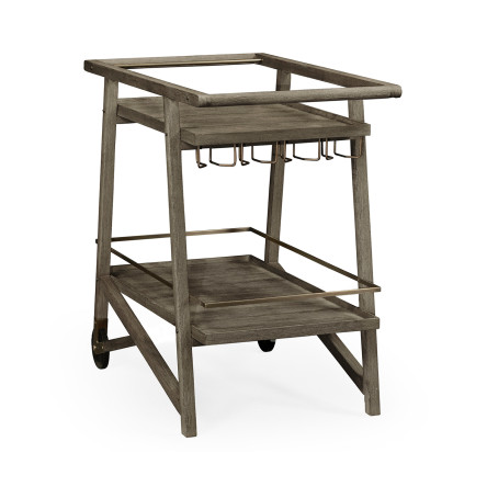 Tiered Grey & Antique Brass Bar Cart with Wheels