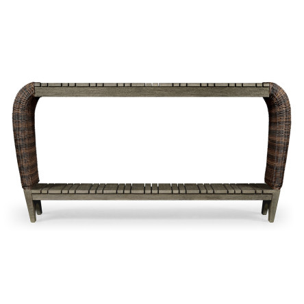Rectangular Grey & Rattan Console Table with Curved Ends