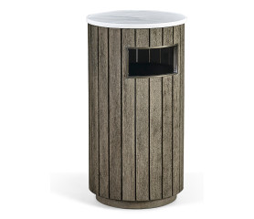 Round Grey & Antique Brass Wastebasket with Faux Marble Top