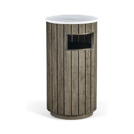 Round Grey & Antique Brass Wastebasket with Faux Marble Top