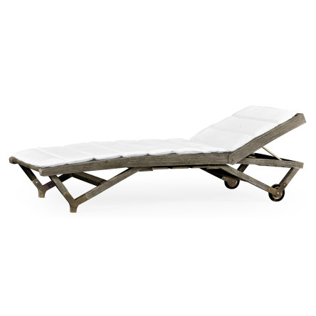 Grey Chaise Lounge on Wheels with a Retractable Drink Holder & Cushion